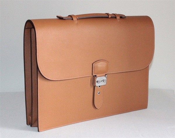 Best Hermes Sac A Depeche Lychee Texture Briefcase Light Coffee 509012